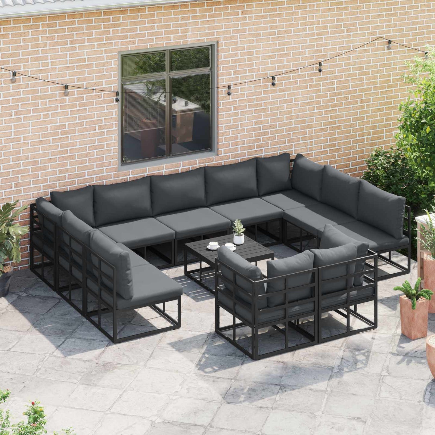vidaXL Gartensofa-set mit Kissen 11 pcs Schwarz Aluminium
