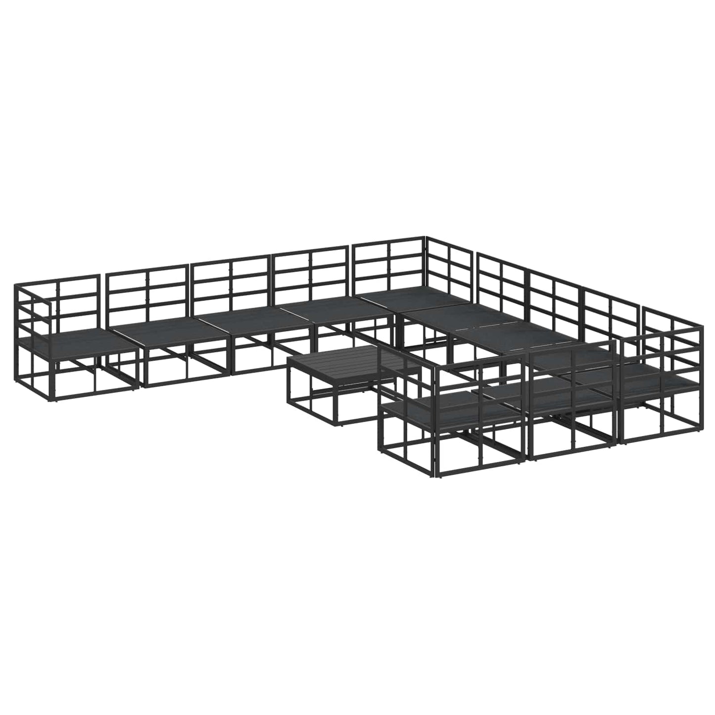 vidaXL Gartensofa-set mit Kissen 12 pcs Schwarz Aluminium