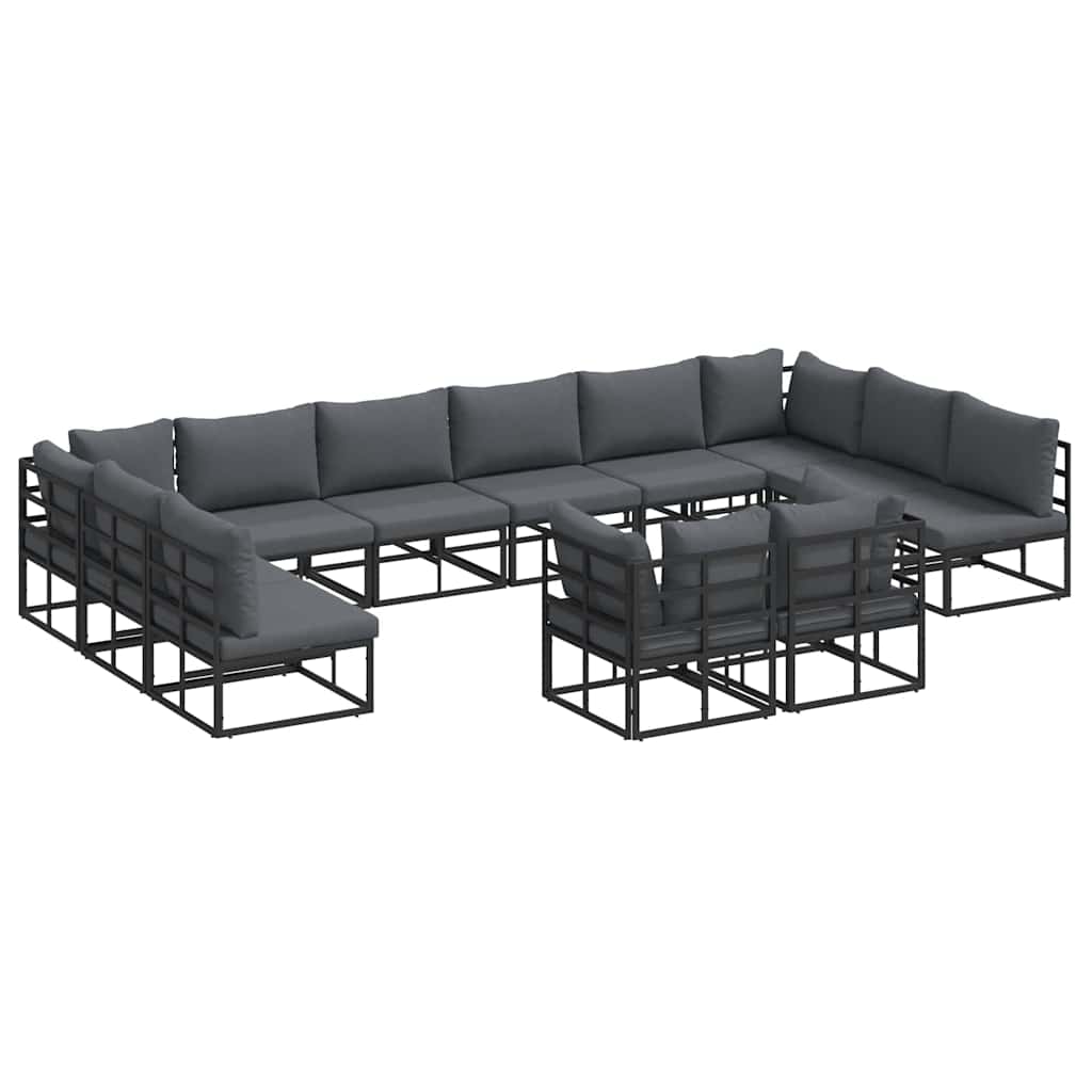 Gartensofa-set mit Kissen 12 pcs Schwarz Aluminium