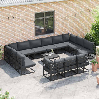 vidaXL Gartensofa-set mit Kissen 14 pcs Schwarz Aluminium