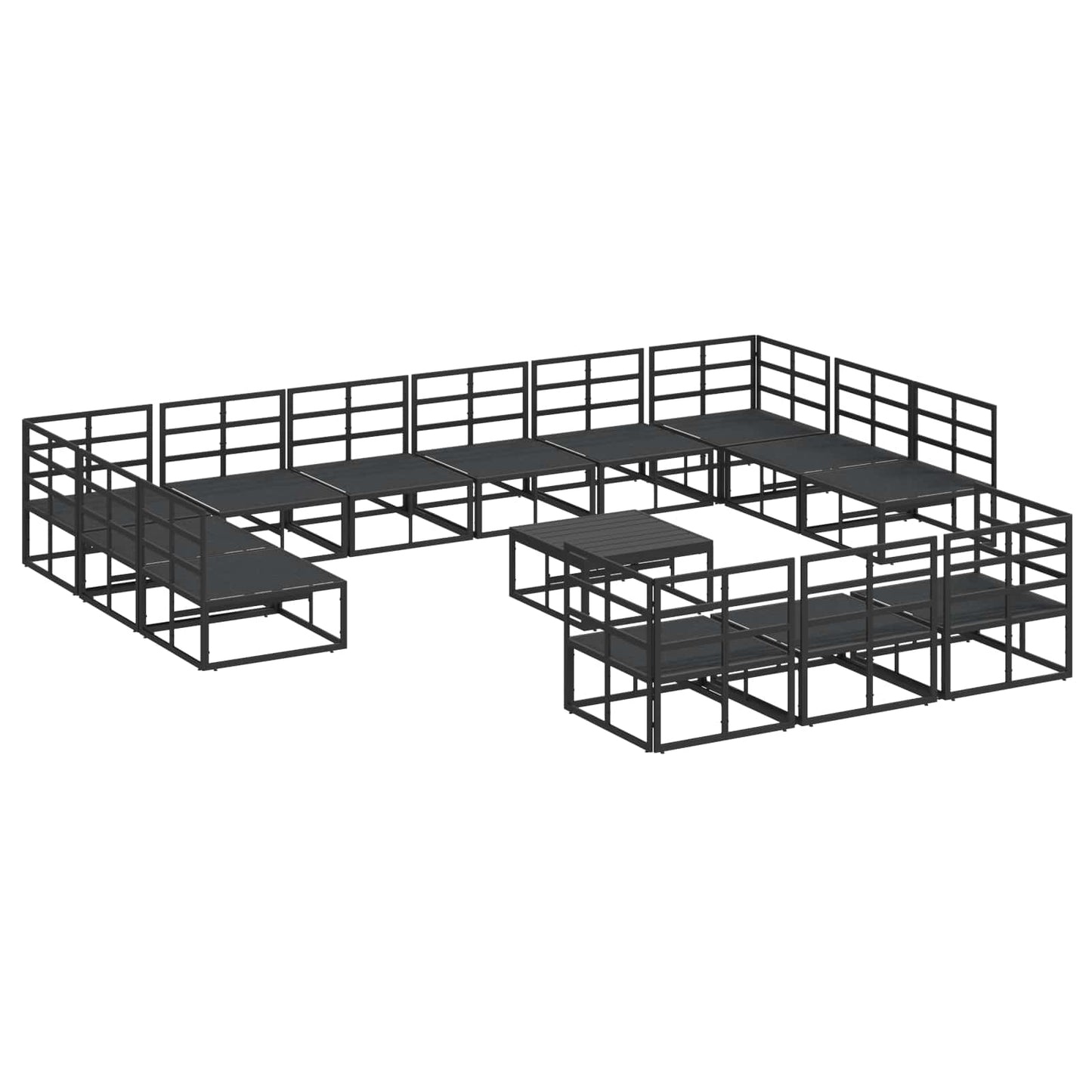 vidaXL Gartensofa-set mit Kissen 14 pcs Schwarz Aluminium