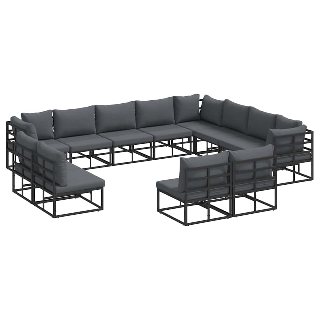 vidaXL Ensemble de canapés de jardin avec coussins 12 pcs Noir Aluminium