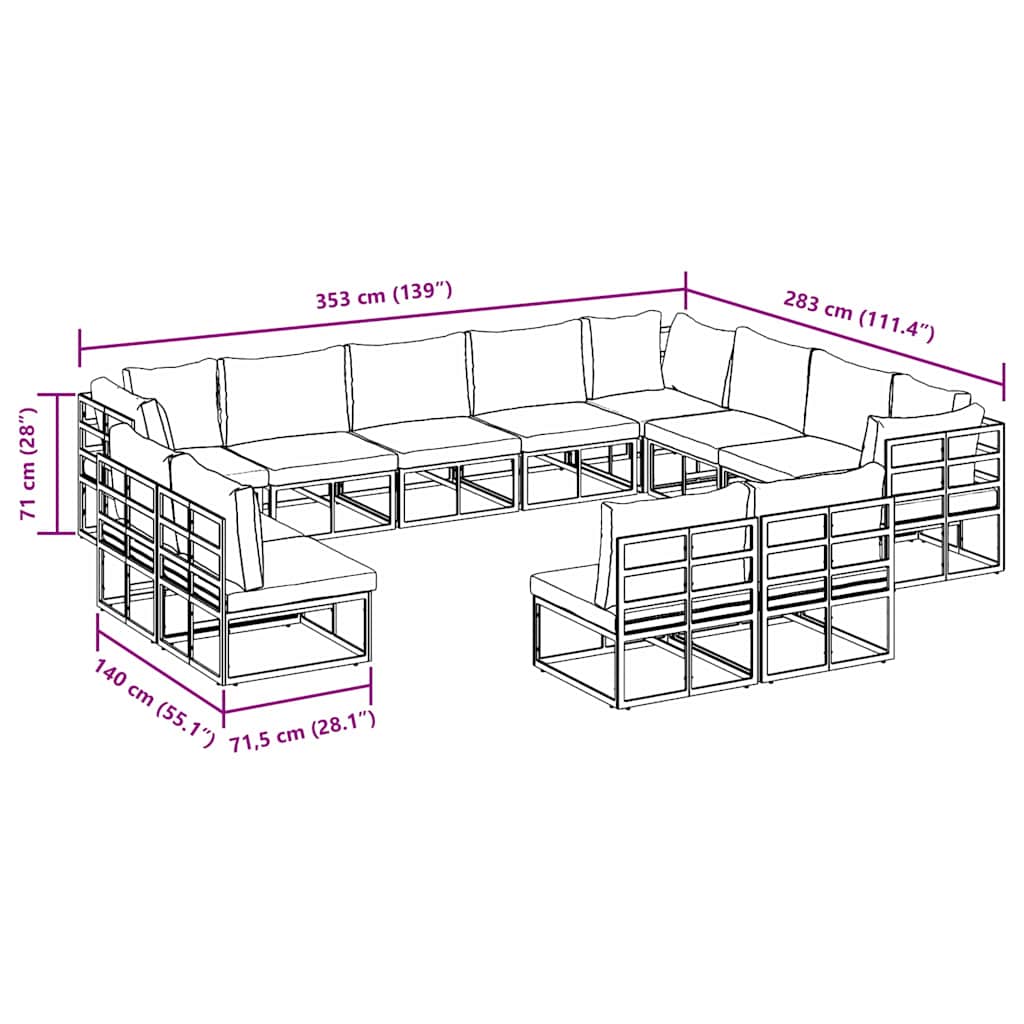 vidaXL Ensemble de canapés de jardin avec coussins 12 pcs Noir Aluminium