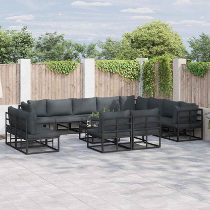 vidaXL Salon de jardin avec coussins 13 pcs Noir Aluminium