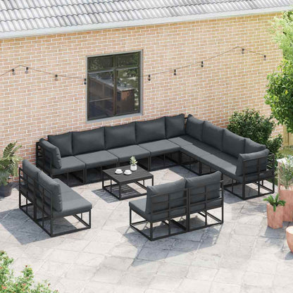 vidaXL Salon de jardin avec coussins 13 pcs Noir Aluminium