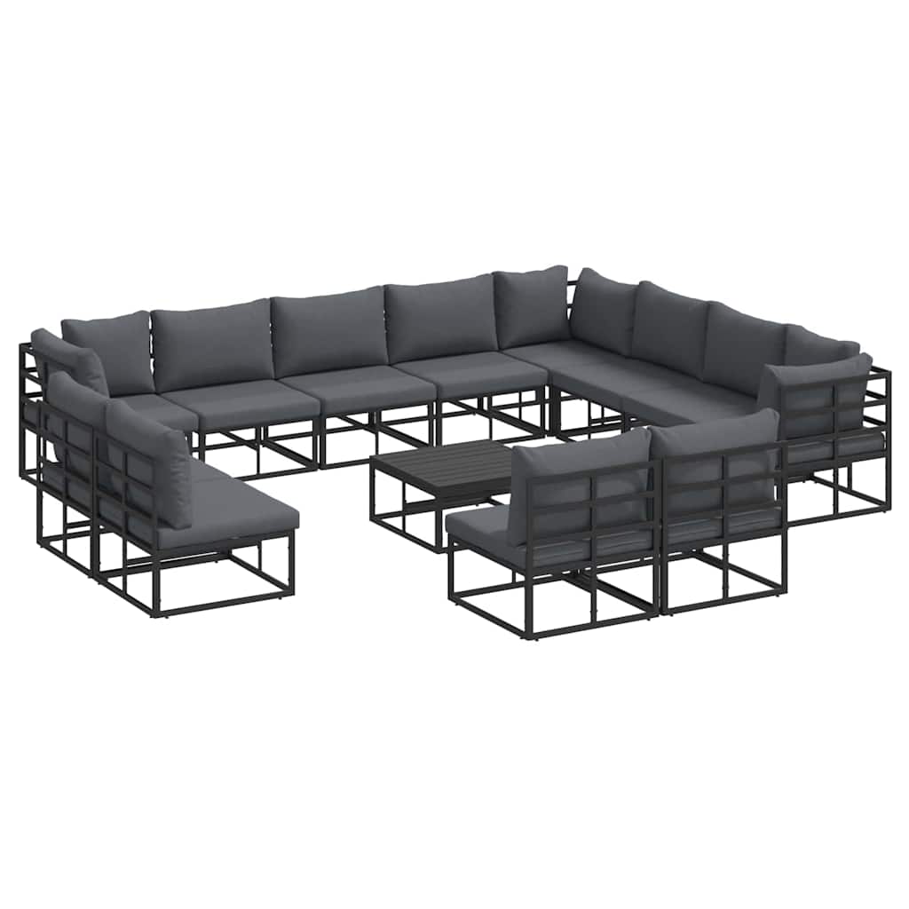 vidaXL Salon de jardin avec coussins 13 pcs Noir Aluminium