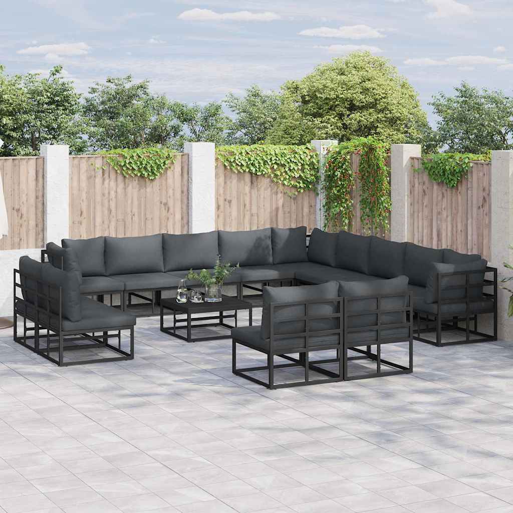 vidaXL Salon de jardin avec coussins 13 pcs Noir Aluminium