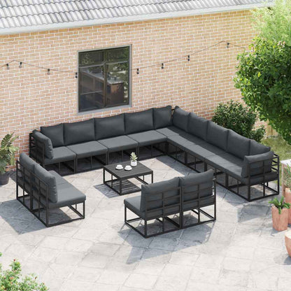 vidaXL Salon de jardin avec coussins 13 pcs Noir Aluminium