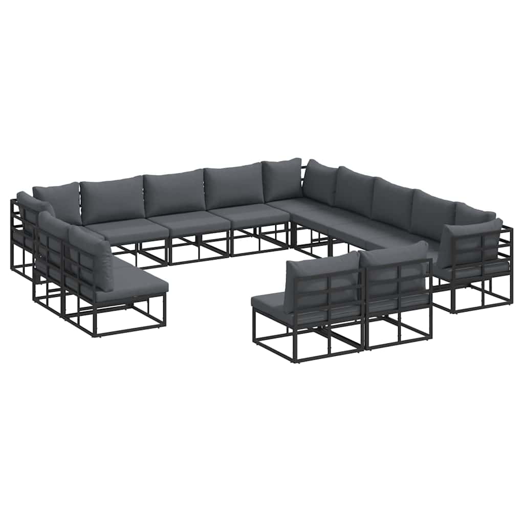 vidaXL Salon de jardin avec coussins 13 pcs Noir Aluminium