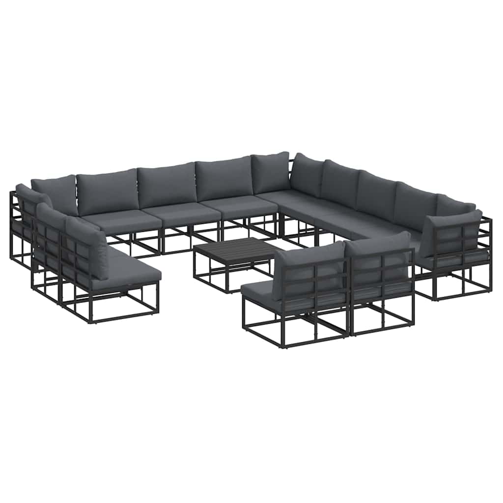 vidaXL Salon de jardin avec coussins 14 pcs Noir Aluminium