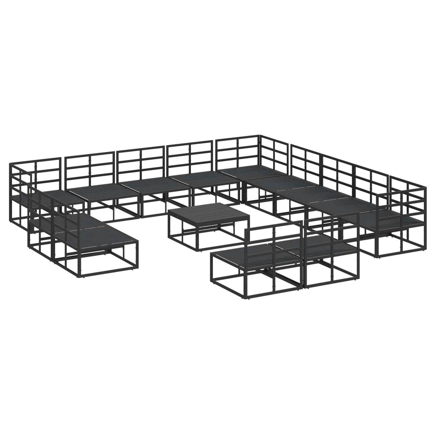 vidaXL Salon de jardin avec coussins 14 pcs Noir Aluminium
