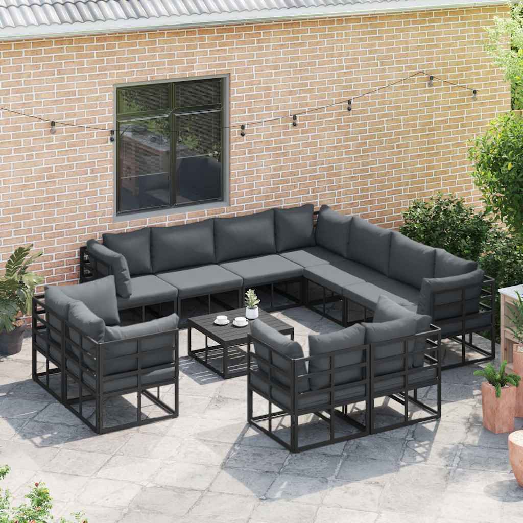 vidaXL Ensemble de canapés de jardin avec coussins 11 pcs Aluminium Noir