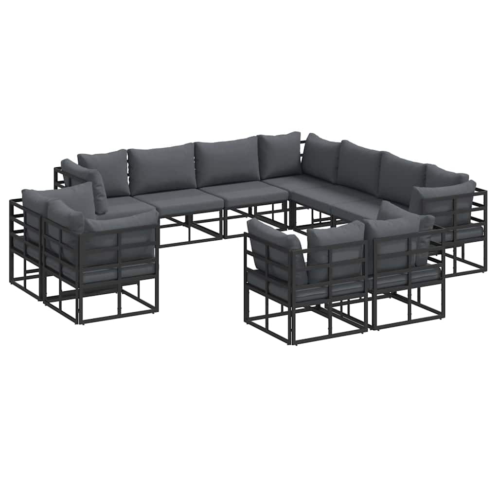 vidaXL Ensemble de canapés de jardin avec coussins 11 pcs Aluminium Noir