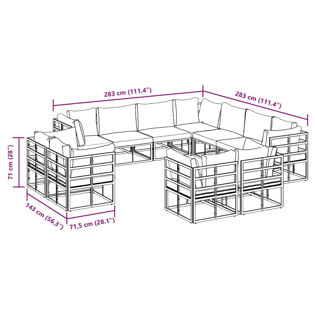 vidaXL Ensemble de canapés de jardin avec coussins 11 pcs Aluminium Noir