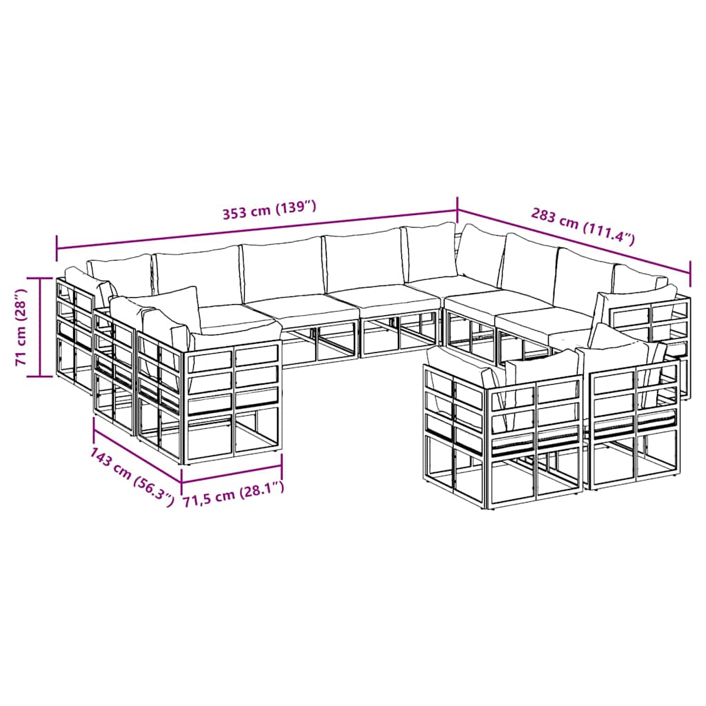 vidaXL Salon de jardin avec coussins 12 pcs