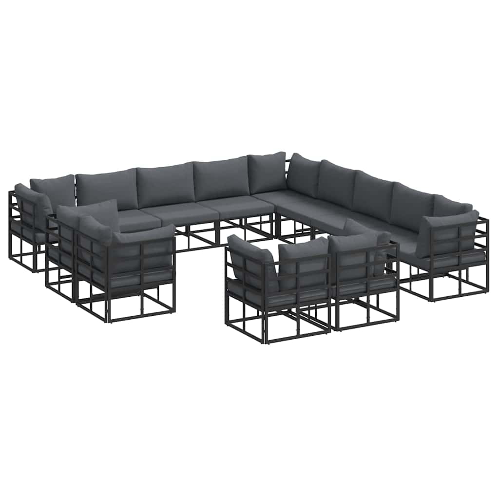 Gartensofa-set mit Kissen 13 pcs Schwarz Aluminium