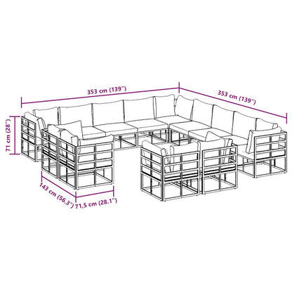 Gartensofa-set mit Kissen 13 pcs Schwarz Aluminium