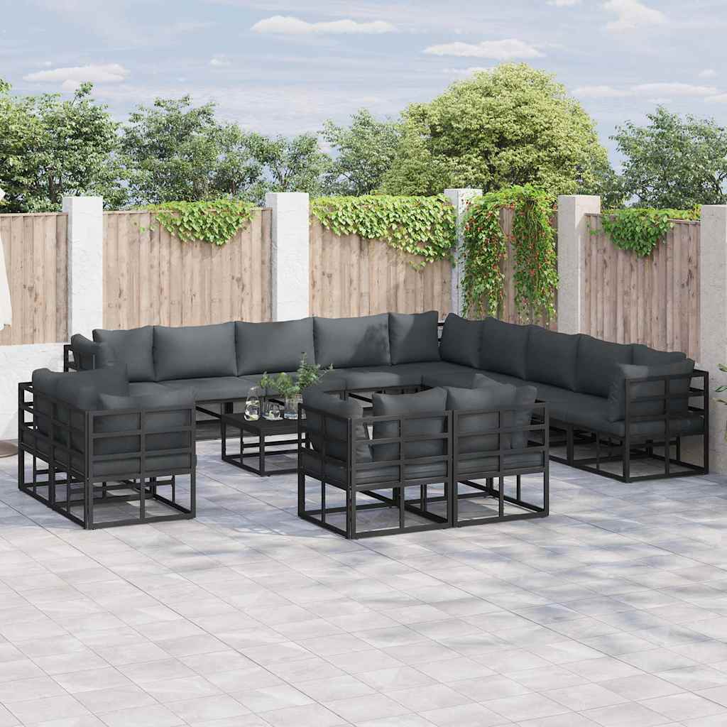 vidaXL Salon de jardin avec coussins 14 pcs Noir Aluminium
