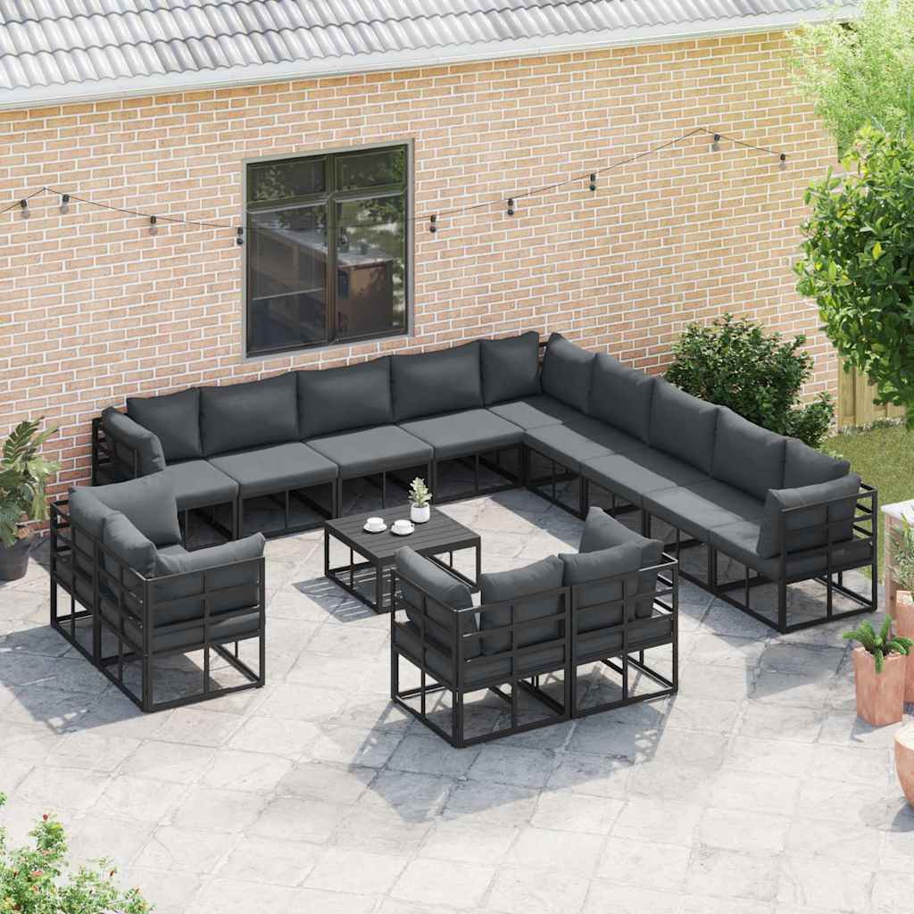 vidaXL Salon de jardin avec coussins 14 pcs Noir Aluminium