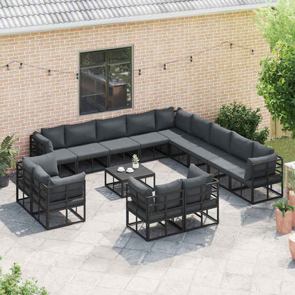 vidaXL Salon de jardin avec coussins 14 pcs Noir Aluminium