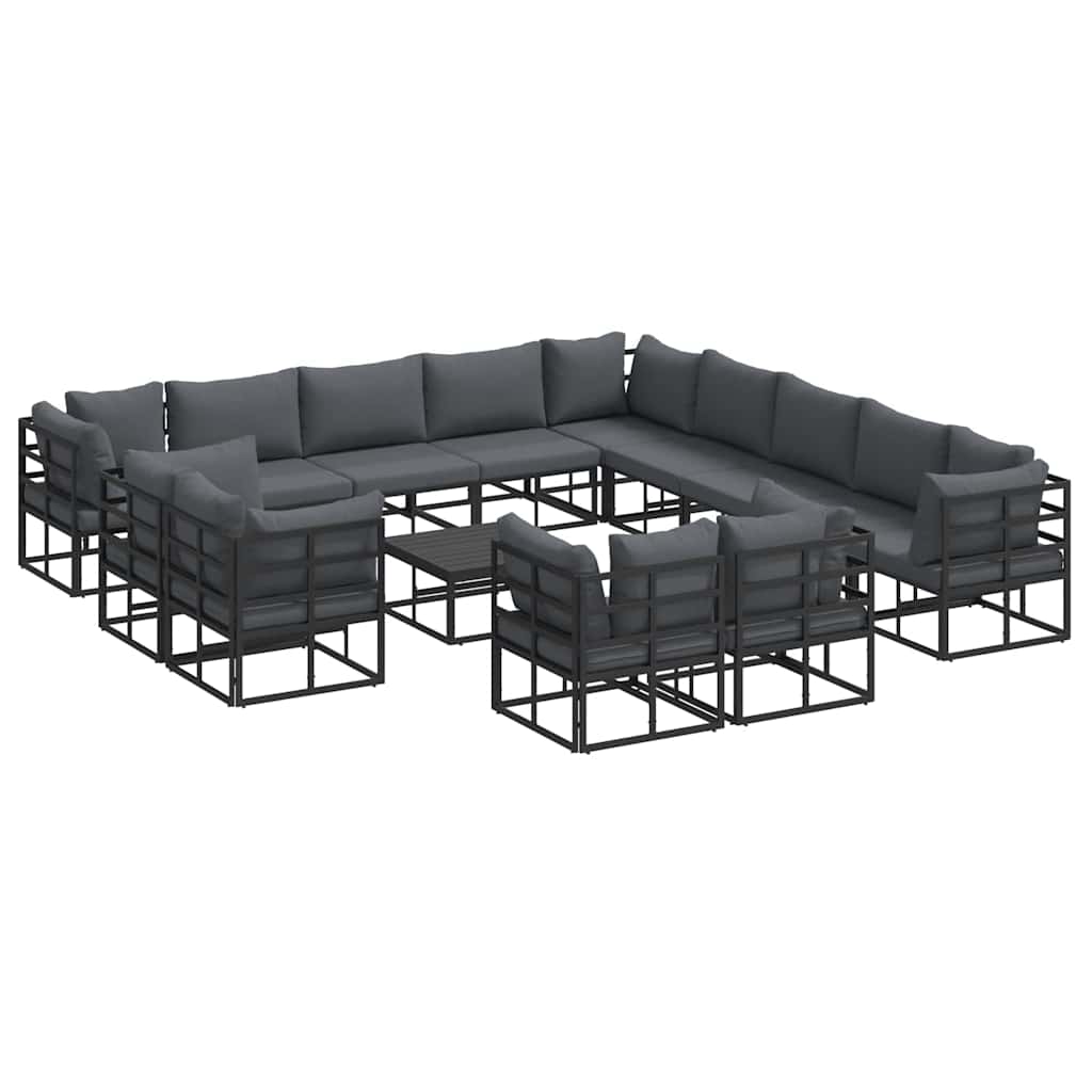 vidaXL Salon de jardin avec coussins 14 pcs Noir Aluminium