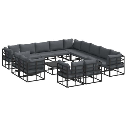 vidaXL Salon de jardin avec coussins 14 pcs Noir Aluminium