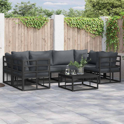Gartensofa-set mit Kissen 6 pcs Schwarz Aluminium