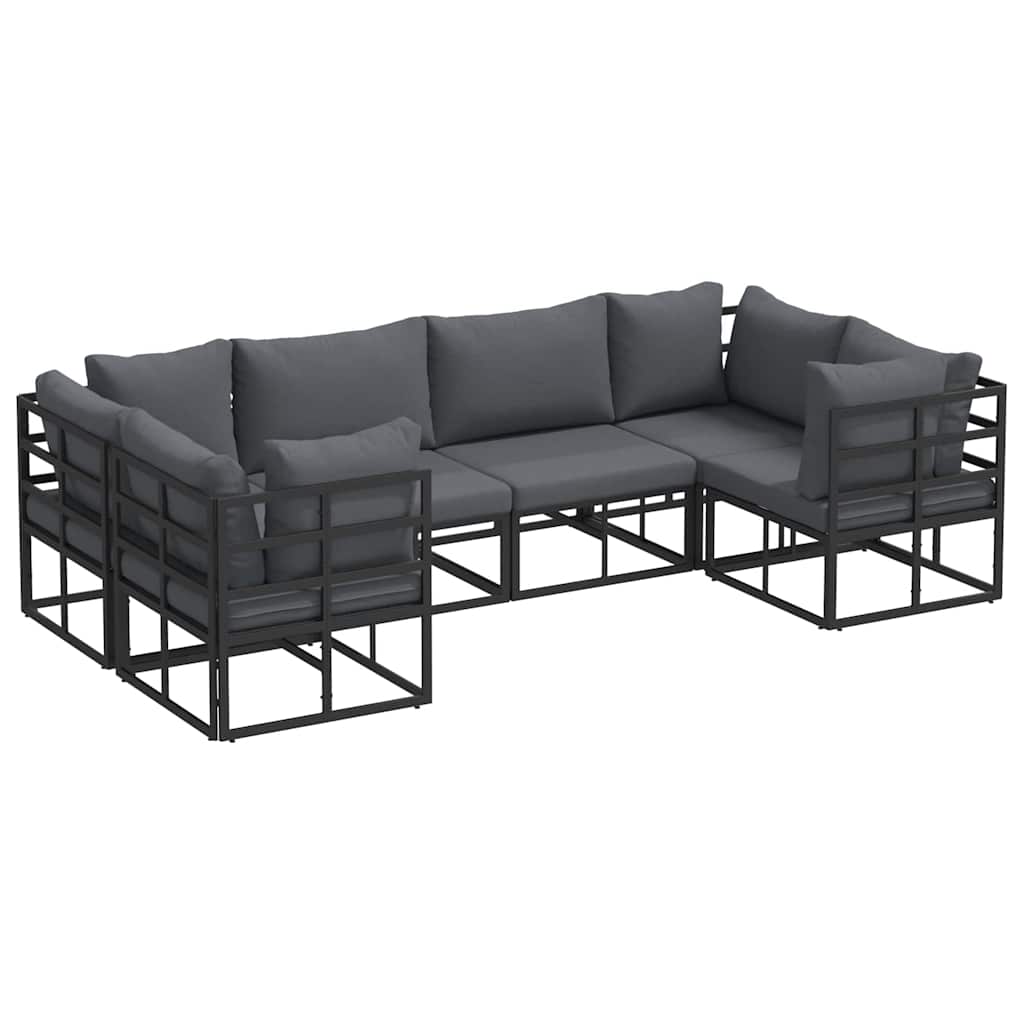 Gartensofa-set mit Kissen 6 pcs Schwarz Aluminium