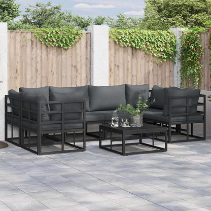 vidaXL Salon de jardin avec coussins 7 pcs Noir Aluminium