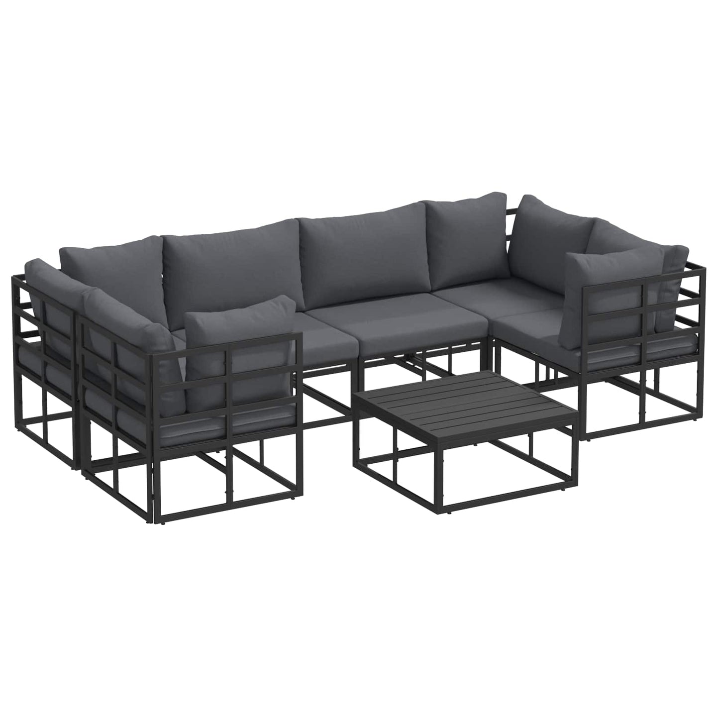 vidaXL Salon de jardin avec coussins 7 pcs Noir Aluminium