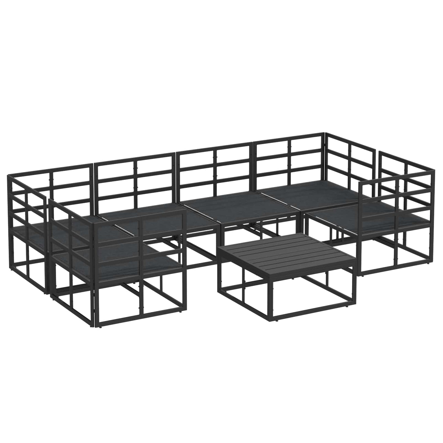 vidaXL Salon de jardin avec coussins 7 pcs Noir Aluminium