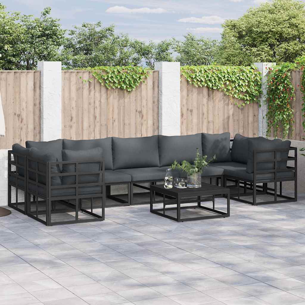 vidaXL Ensemble de canapés de jardin avec coussins 7 pcs Noir Aluminium