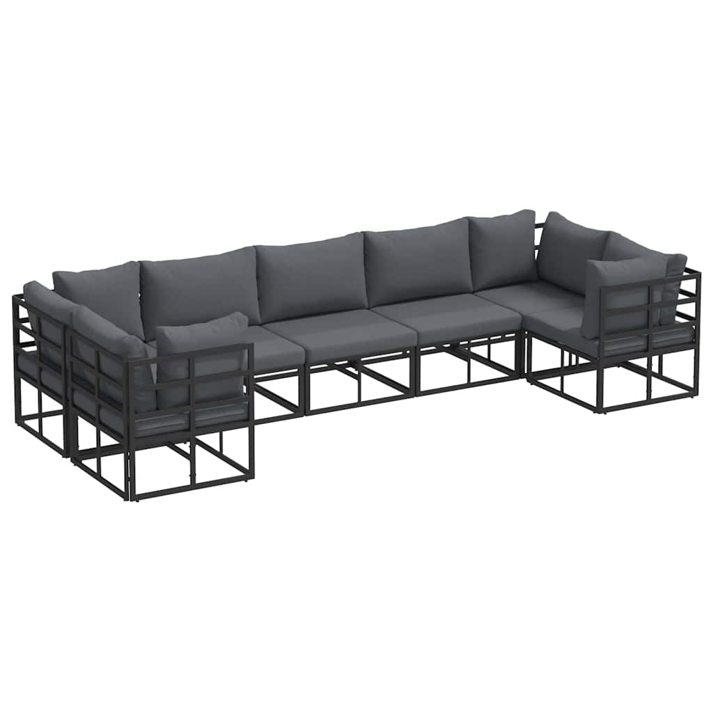 vidaXL Ensemble de canapés de jardin avec coussins 7 pcs Noir Aluminium