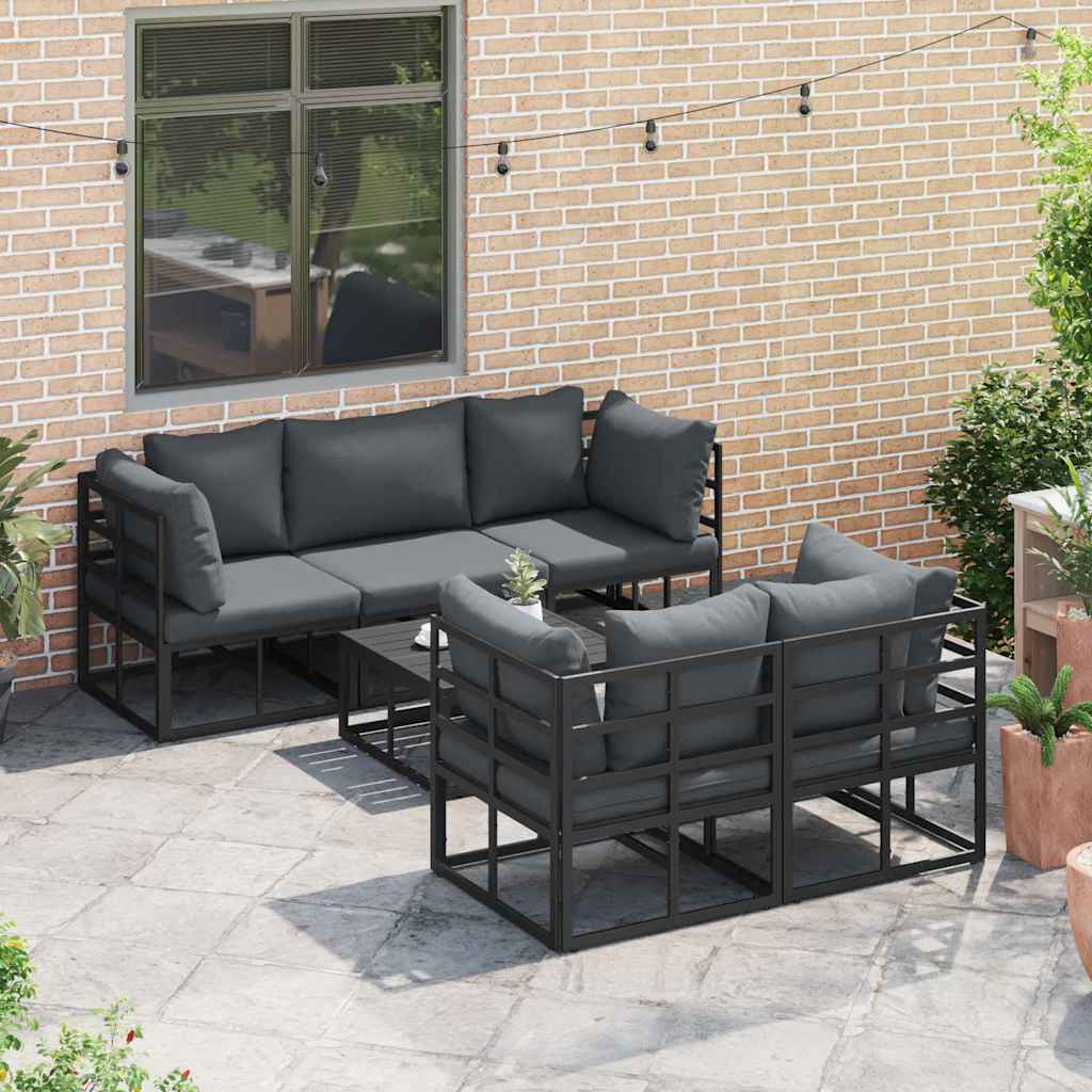 Gartensofa-set mit Kissen 6 pcs Schwarz Stahl