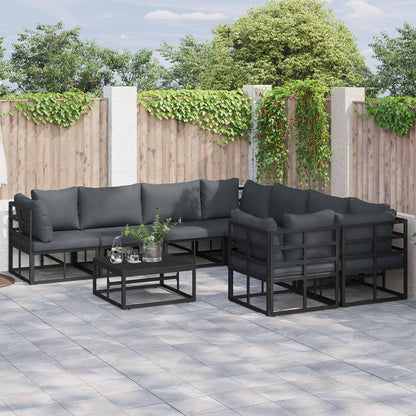Gartensofa-set mit Kissen 9 pcs Schwarz Stahl