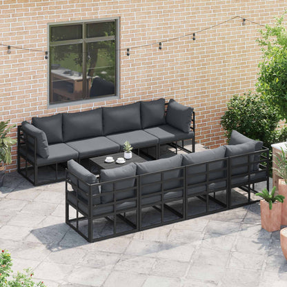Gartensofa-set mit Kissen 9 pcs Schwarz Stahl