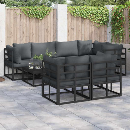 Gartensofa-set mit Kissen 7 pcs Schwarz Stahl