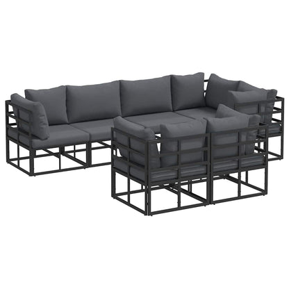 Gartensofa-set mit Kissen 7 pcs Schwarz Stahl
