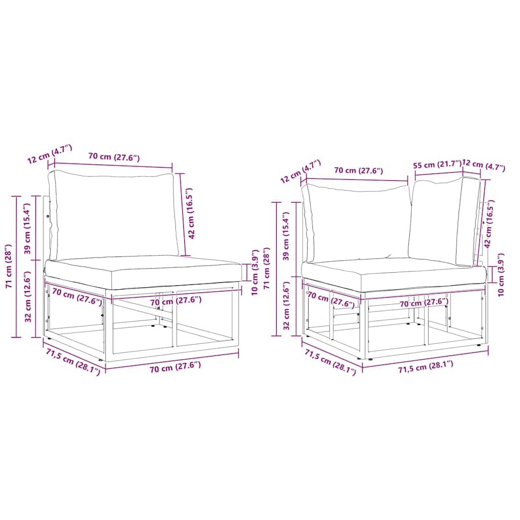 Gartensofa-set mit Kissen 7 pcs Schwarz Stahl