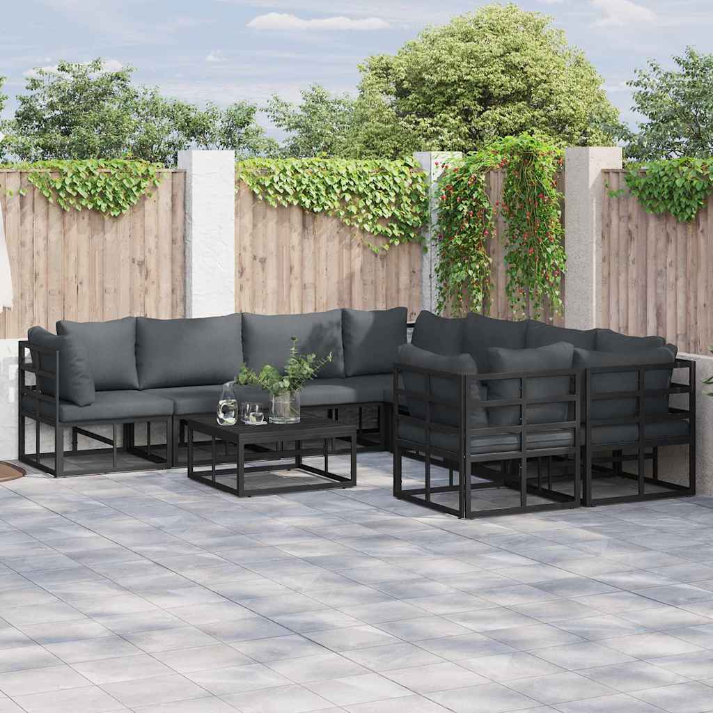 Gartensofa-set mit Kissen 8 pcs Schwarz Stahl