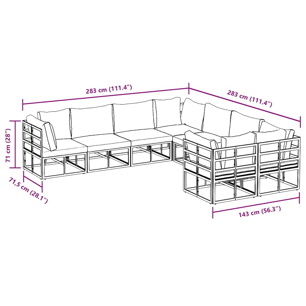 Gartensofa-set mit Kissen 8 pcs Schwarz Stahl