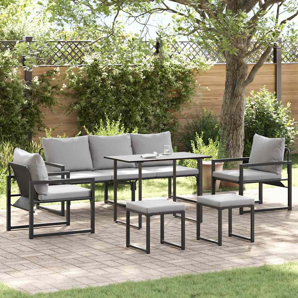 vidaXL Salon de jardin avec coussins 6 pcs Acier Noir