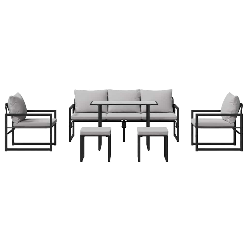vidaXL Salon de jardin avec coussins 6 pcs Acier Noir