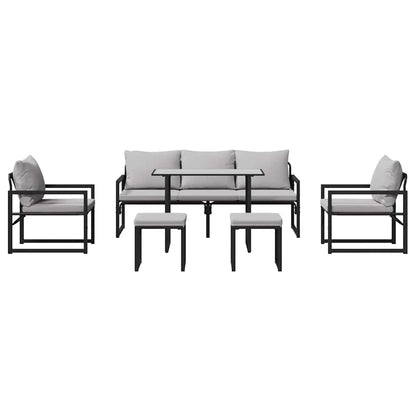 vidaXL Salon de jardin avec coussins 6 pcs Acier Noir