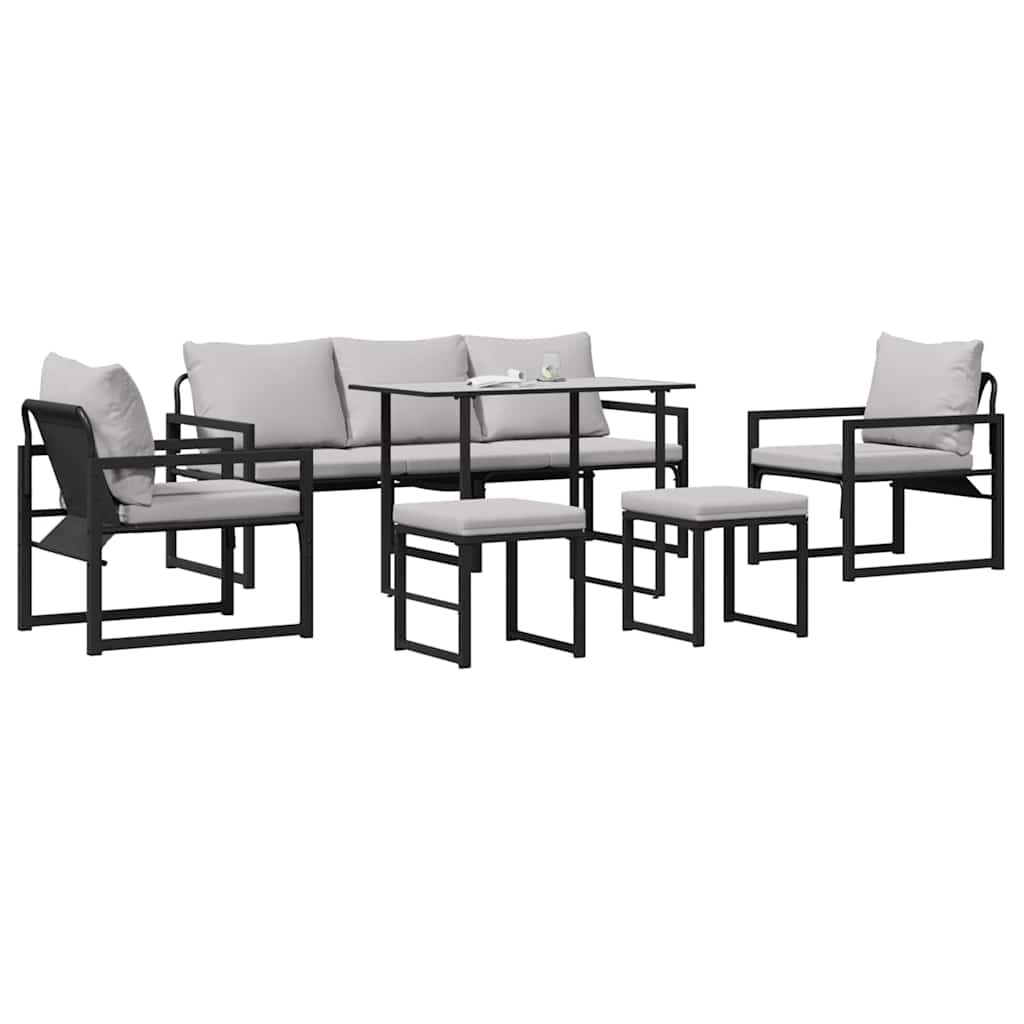 vidaXL Salon de jardin avec coussins 6 pcs Acier Noir