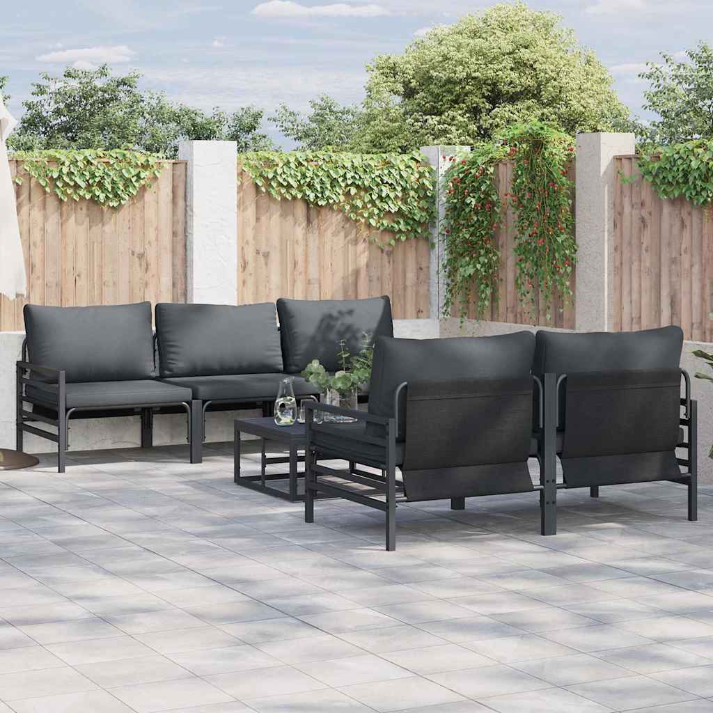 Gartensofa-set mit Kissen 6 pcs Schwarz Stahl