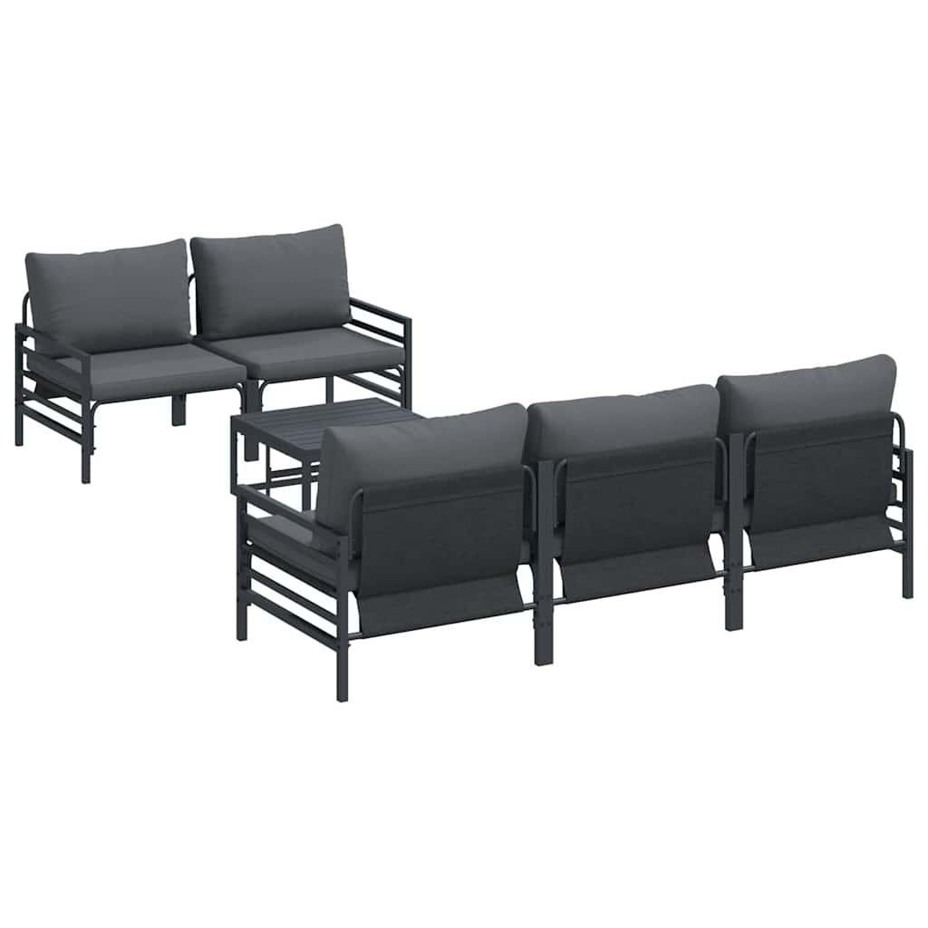 Gartensofa-set mit Kissen 6 pcs Schwarz Stahl