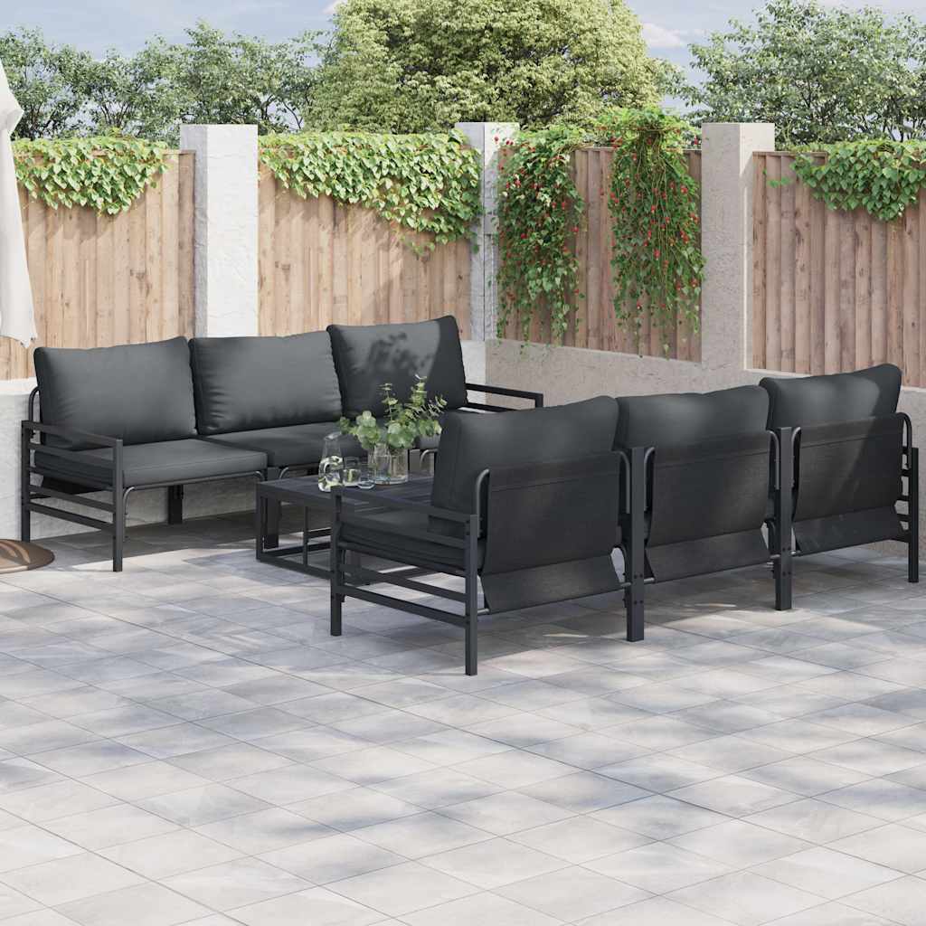 vidaXL Ensemble de canapés de jardin avec coussins 7 pcs Noir Acier