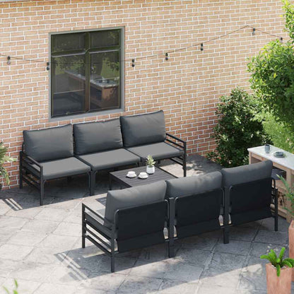 vidaXL Ensemble de canapés de jardin avec coussins 7 pcs Noir Acier