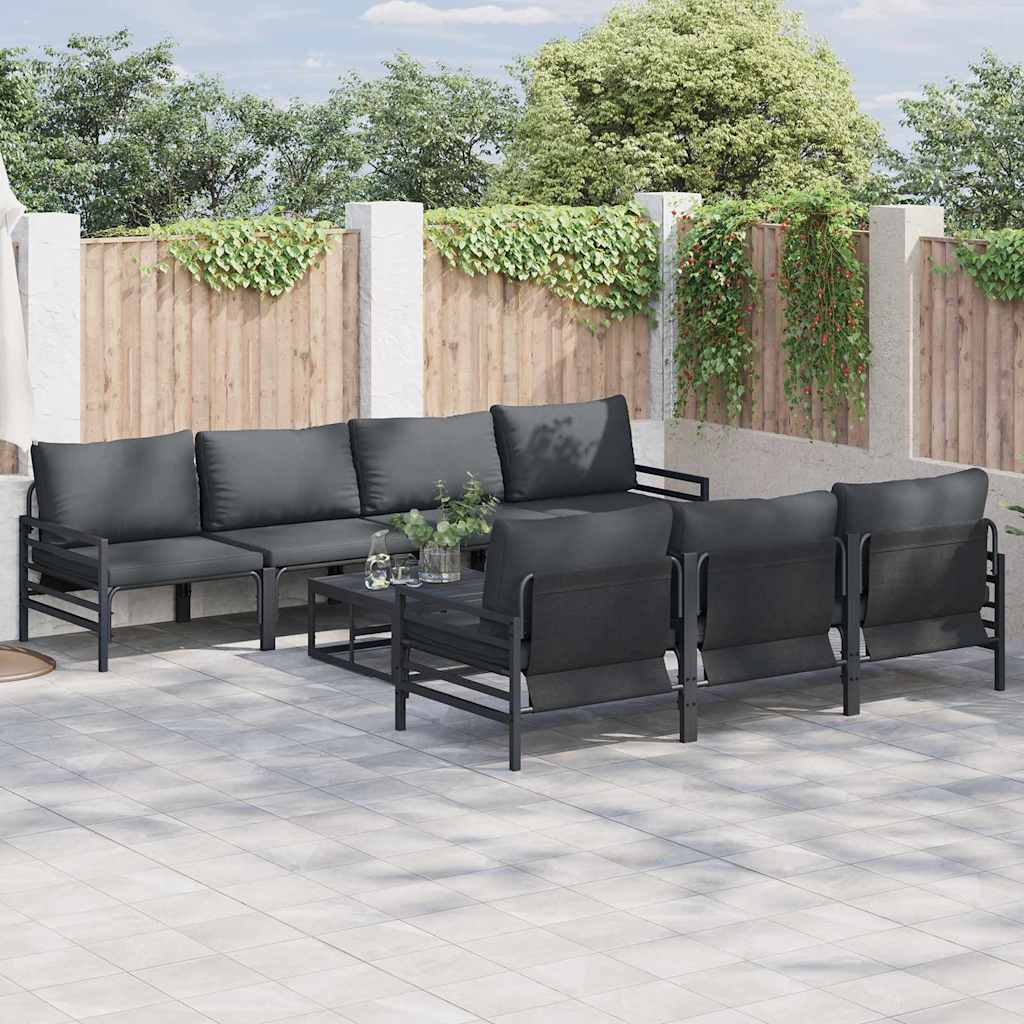 Gartensofa-set mit Kissen 8 pcs Schwarz Stahl